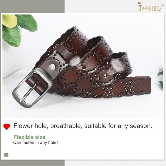 Women Leather Belt Hollow Flower Braided Buckle Casual Formal Accessory main image 5